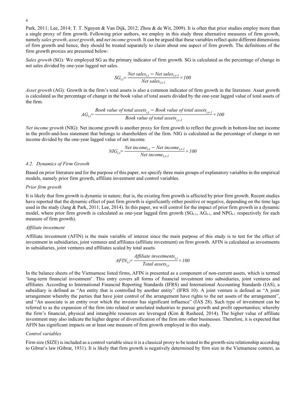 Investments in subsidiaries, joint ventures, affiliates and firm growth: Evidence from Vietnam trang 4