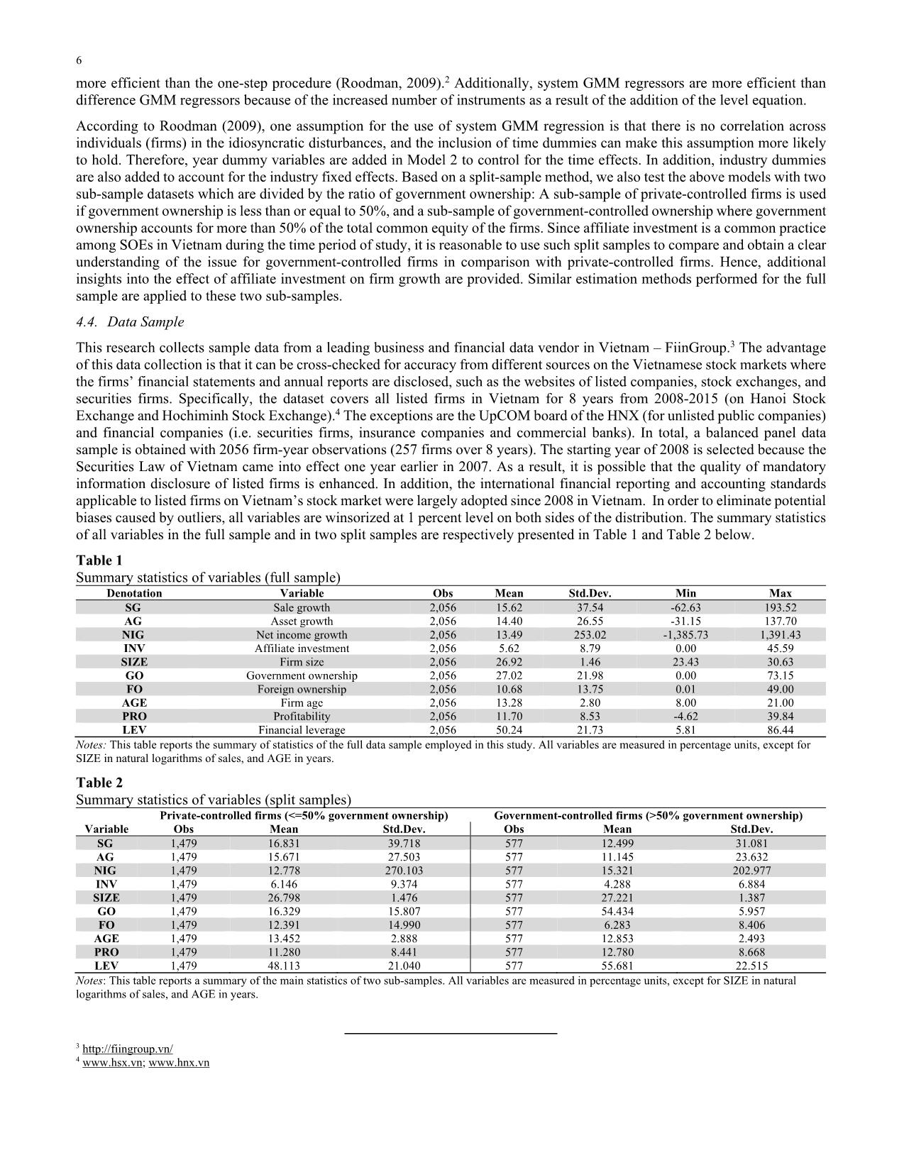 Investments in subsidiaries, joint ventures, affiliates and firm growth: Evidence from Vietnam trang 6