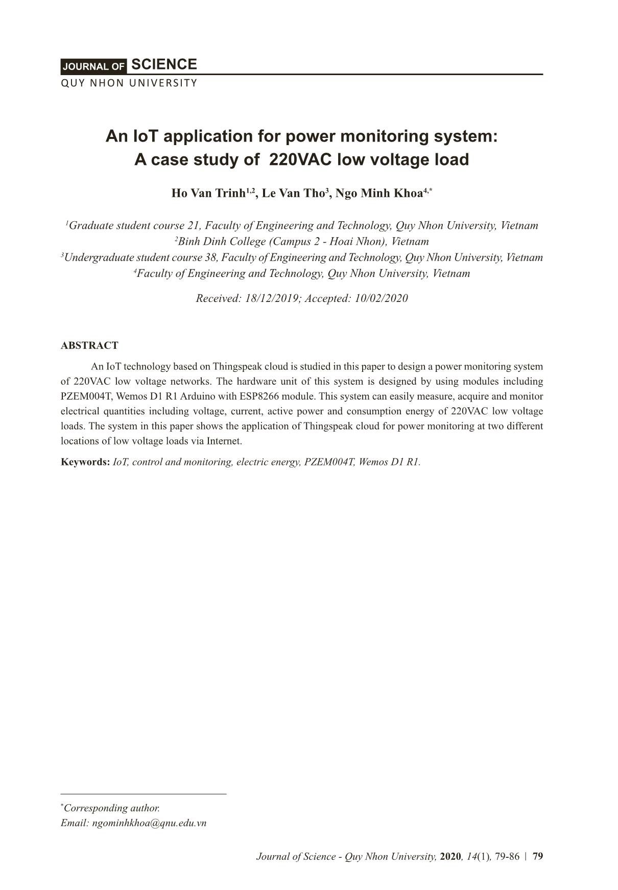 An IoT application for power monitoring system: A case study of 220VAC low voltage load trang 1