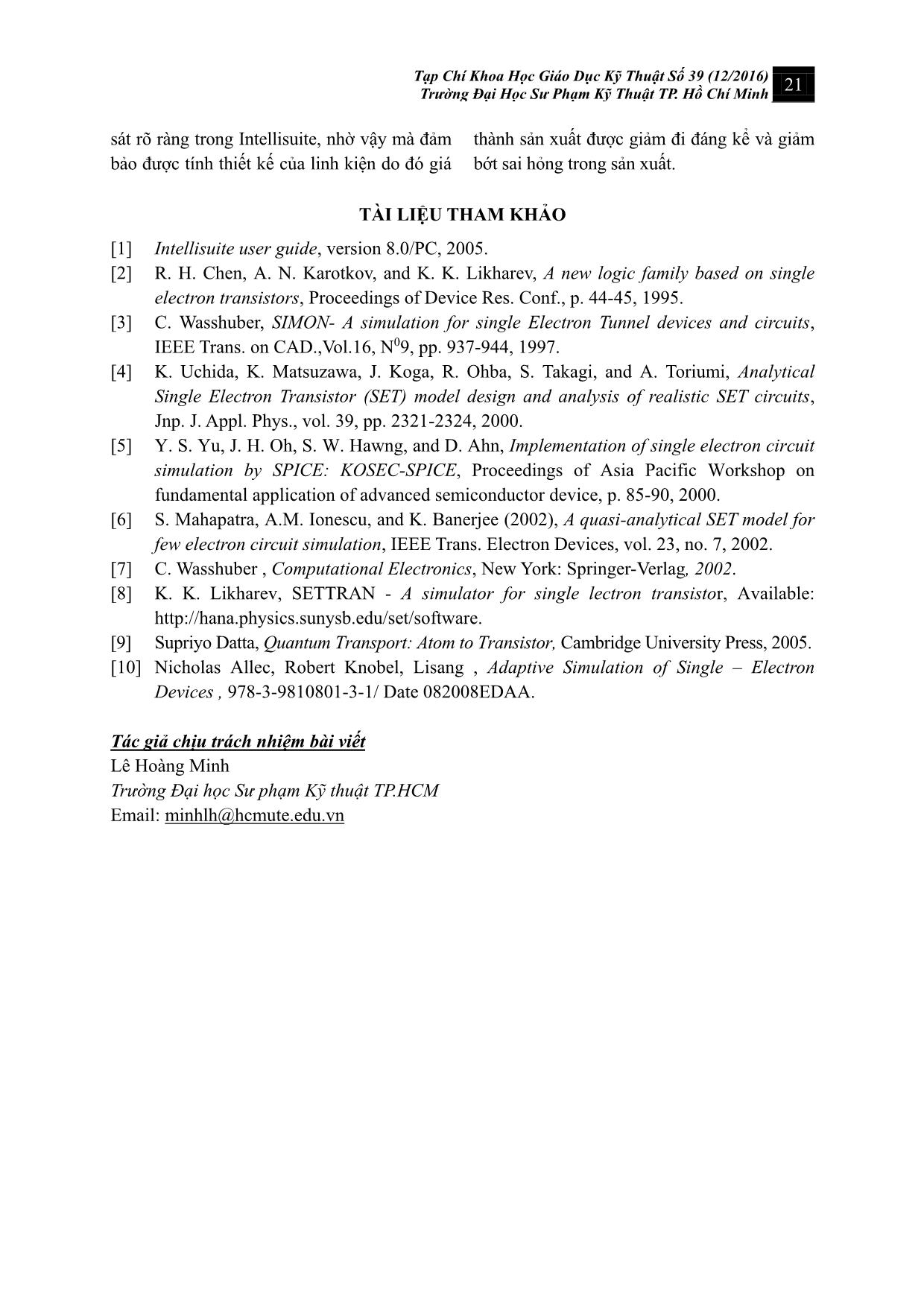 Mô phỏng đặc trưng dòng điện - Điện thế và quy trình chế tạo transistor đơn điện tử (SET) trang 10
