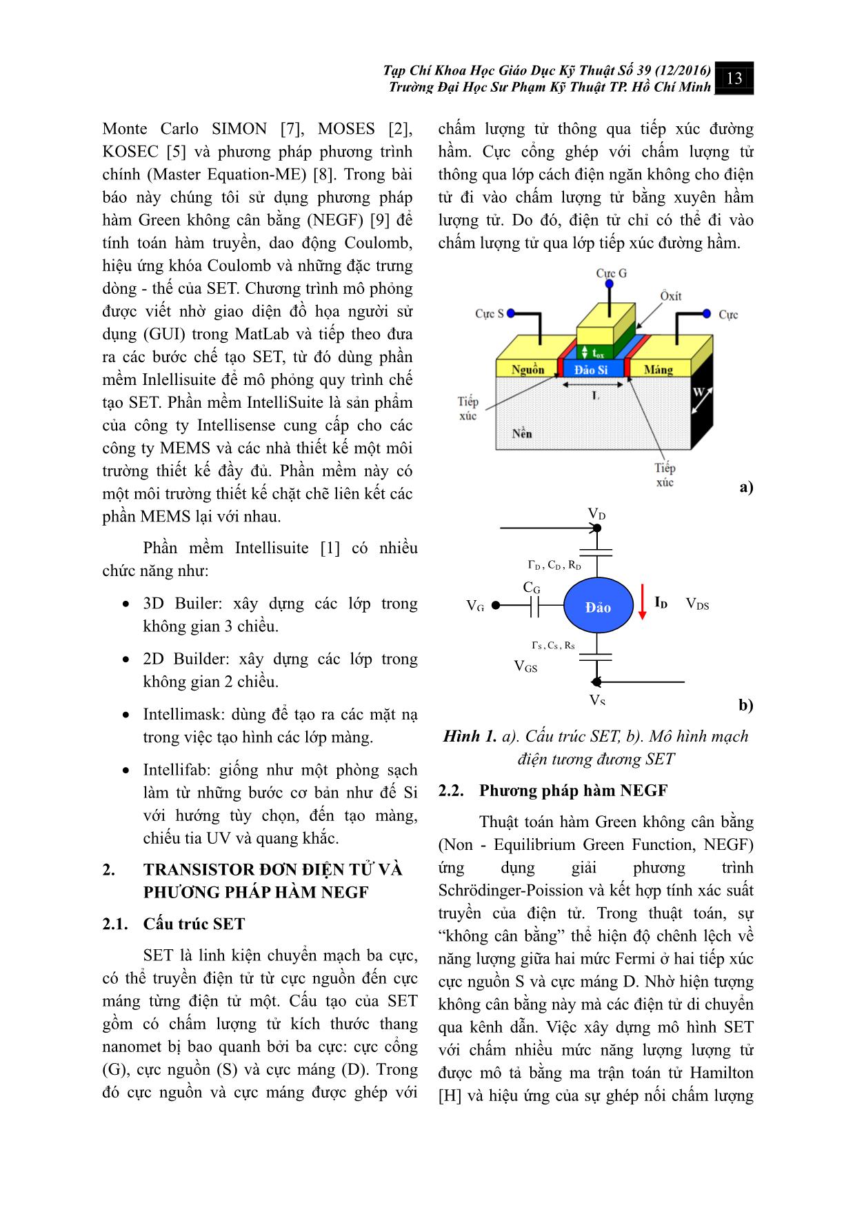 Mô phỏng đặc trưng dòng điện - Điện thế và quy trình chế tạo transistor đơn điện tử (SET) trang 2