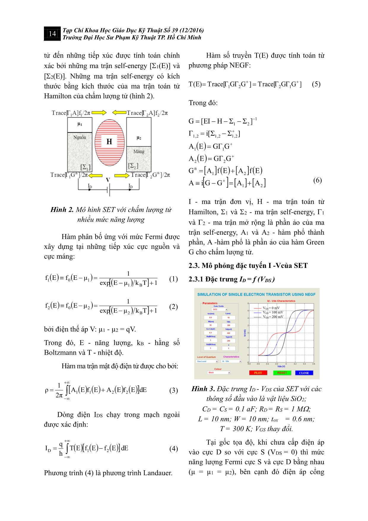 Mô phỏng đặc trưng dòng điện - Điện thế và quy trình chế tạo transistor đơn điện tử (SET) trang 3