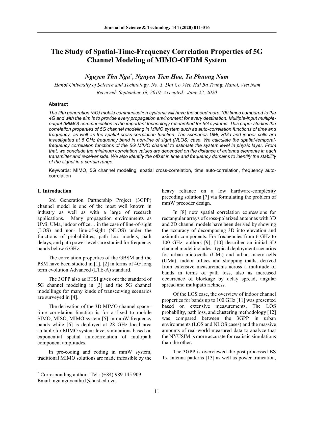 The Study of Spatial-Time-Frequency Correlation Properties of 5G Channel Modeling of MIMO-OFDM System trang 1