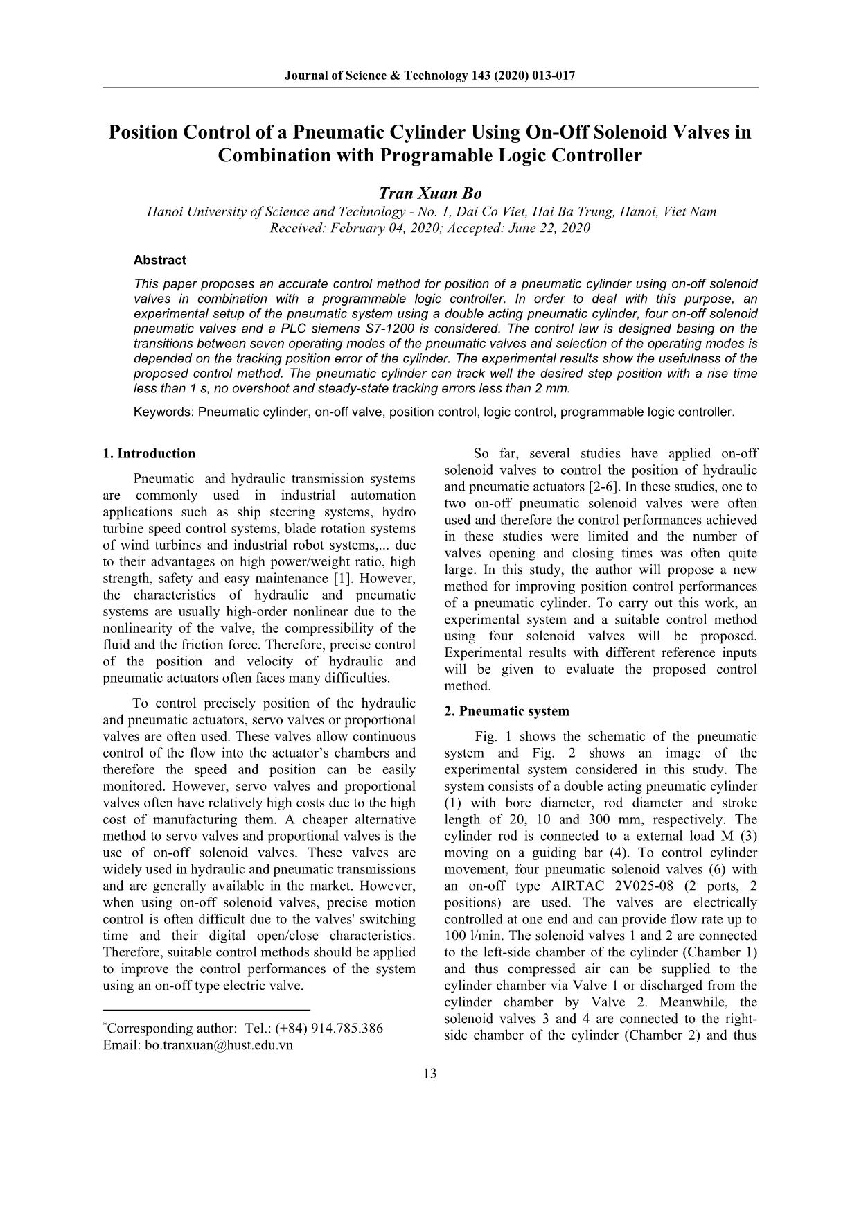 Position Control of a Pneumatic Cylinder Using On-Off Solenoid Valves in Combination with Programable Logic Controller trang 1