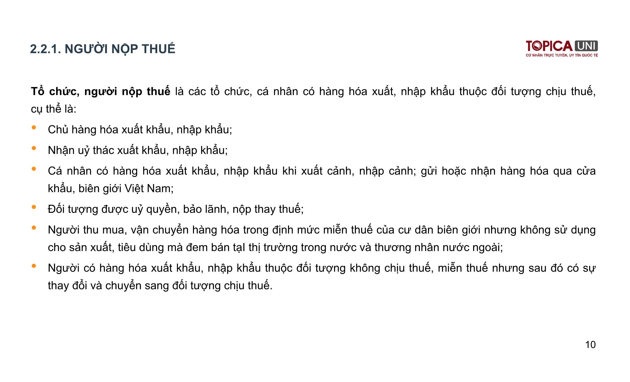 Bài giảng Kế toán thuế - Bài 2: Thuế xuất khẩu, nhập khẩu - Lý Phương Duyên trang 10