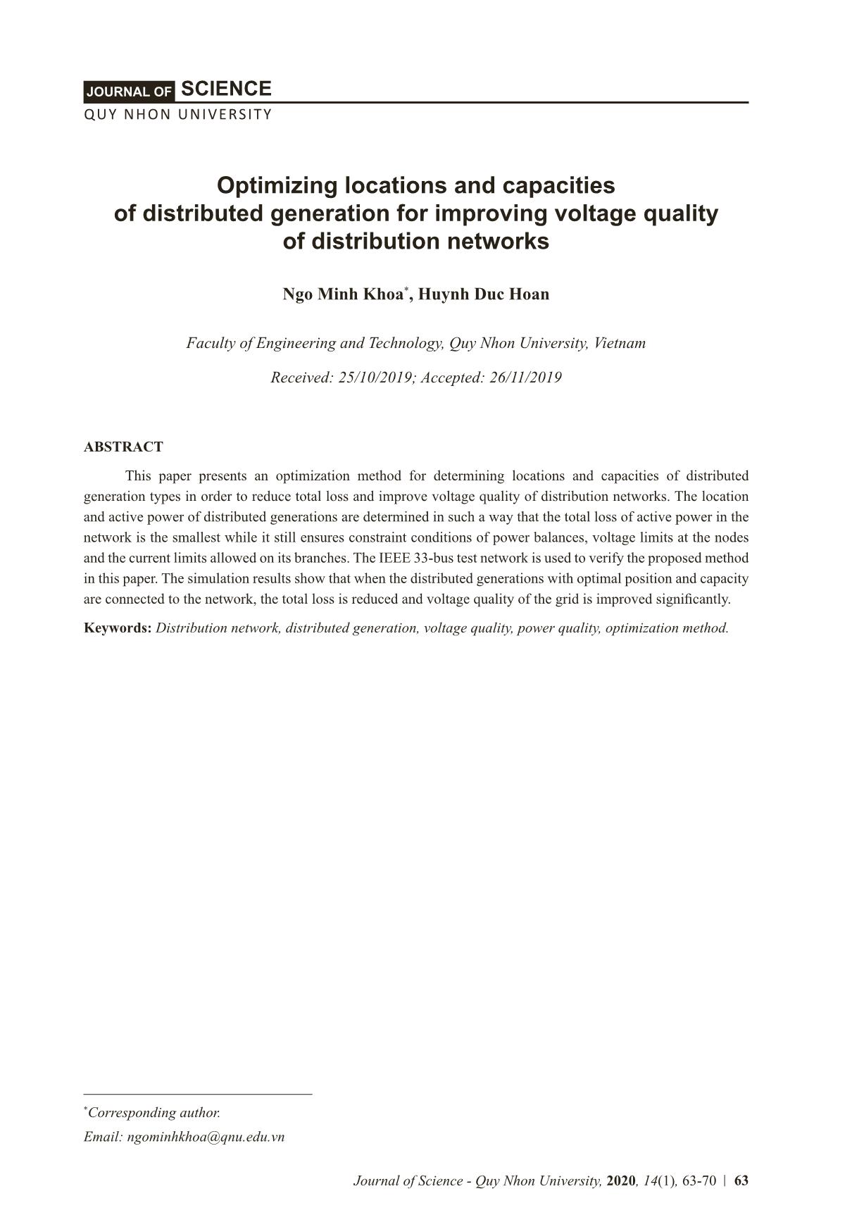 Optimizing locations and capacities of distributed generation for improving voltage quality of distribution networks trang 1
