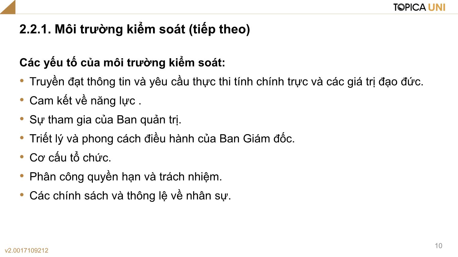 Bài giảng Lý thuyết kiểm toán - Bài 2: Kiểm soát nội bộ - Phạm Thanh Thủy trang 10