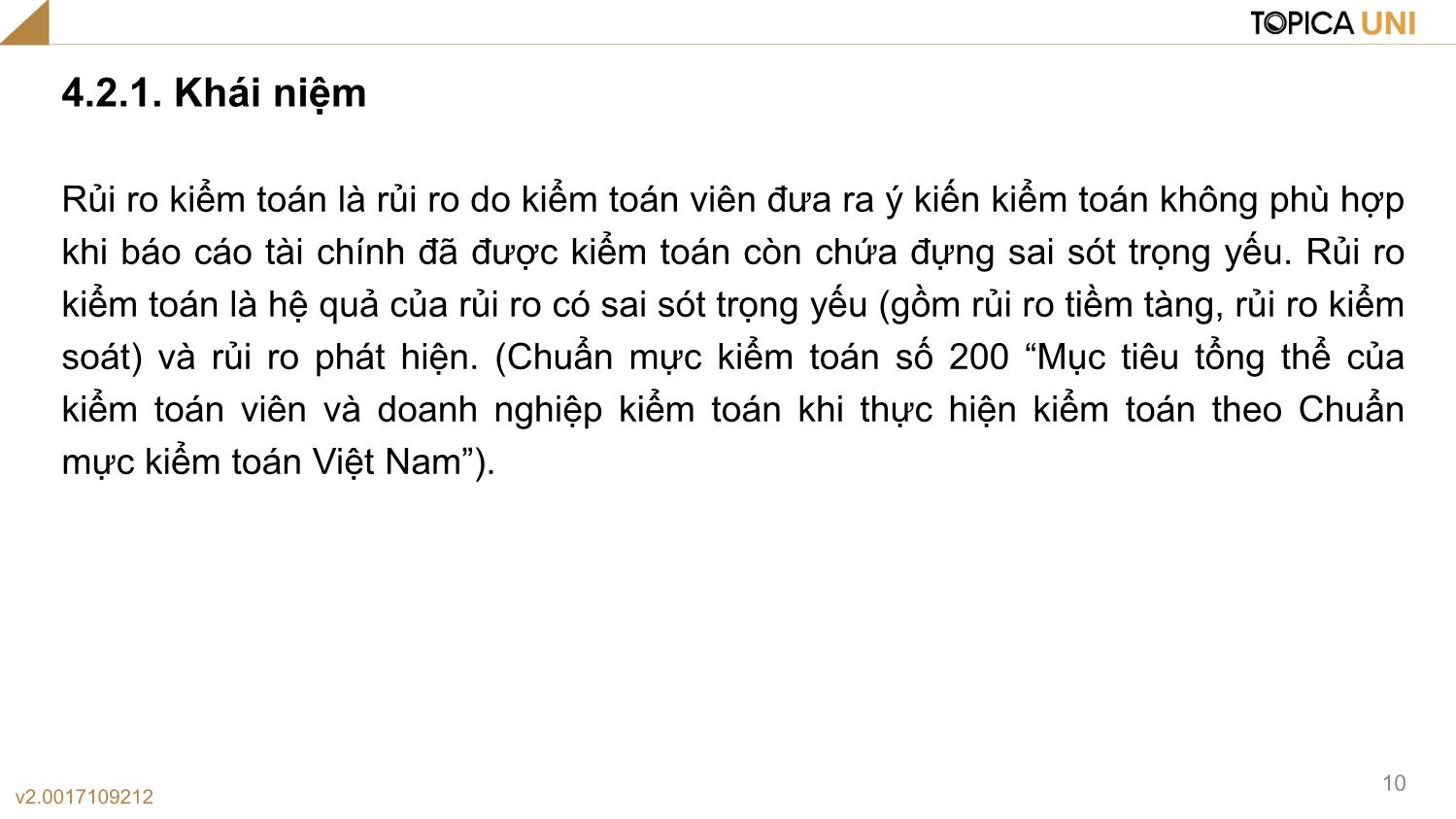 Bài giảng Lý thuyết kiểm toán - Bài 4: Một số khái niệm trong kiểm toán (Tiếp) - Phạm Thanh Thủy trang 10