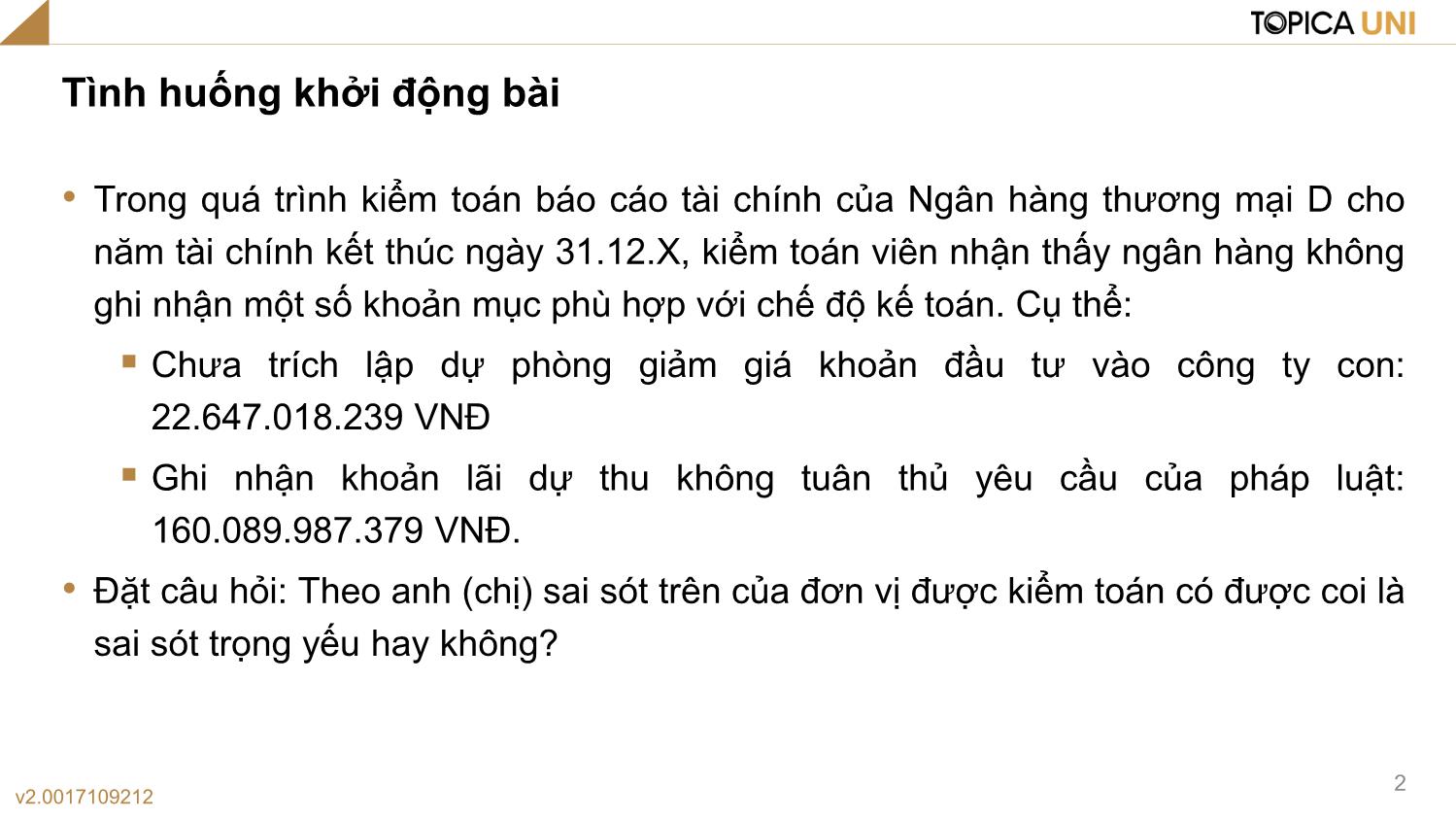 Bài giảng Lý thuyết kiểm toán - Bài 4: Một số khái niệm trong kiểm toán (Tiếp) - Phạm Thanh Thủy trang 2