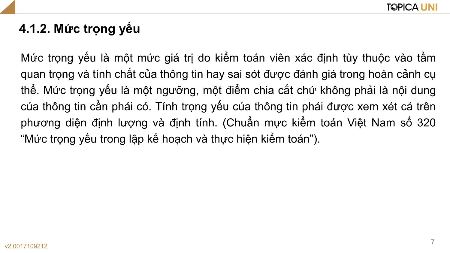 Bài giảng Lý thuyết kiểm toán - Bài 4: Một số khái niệm trong kiểm toán (Tiếp) - Phạm Thanh Thủy trang 7