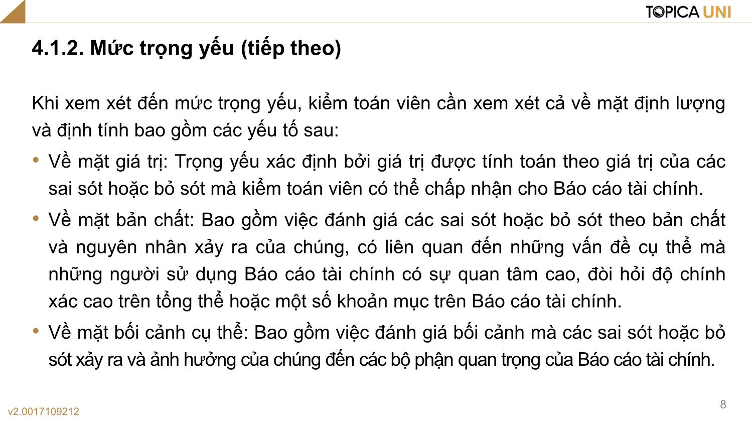 Bài giảng Lý thuyết kiểm toán - Bài 4: Một số khái niệm trong kiểm toán (Tiếp) - Phạm Thanh Thủy trang 8