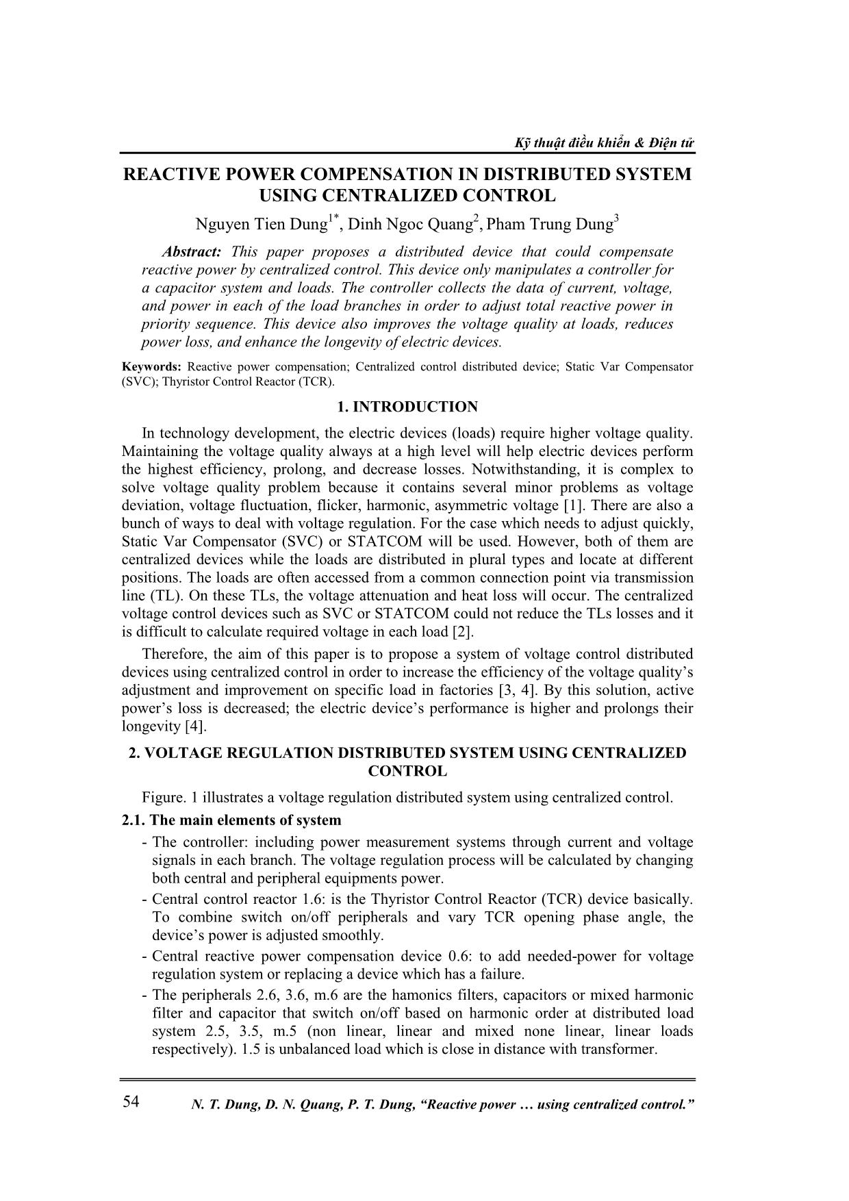 Reactive power compensation in distributed system using centralized control trang 1