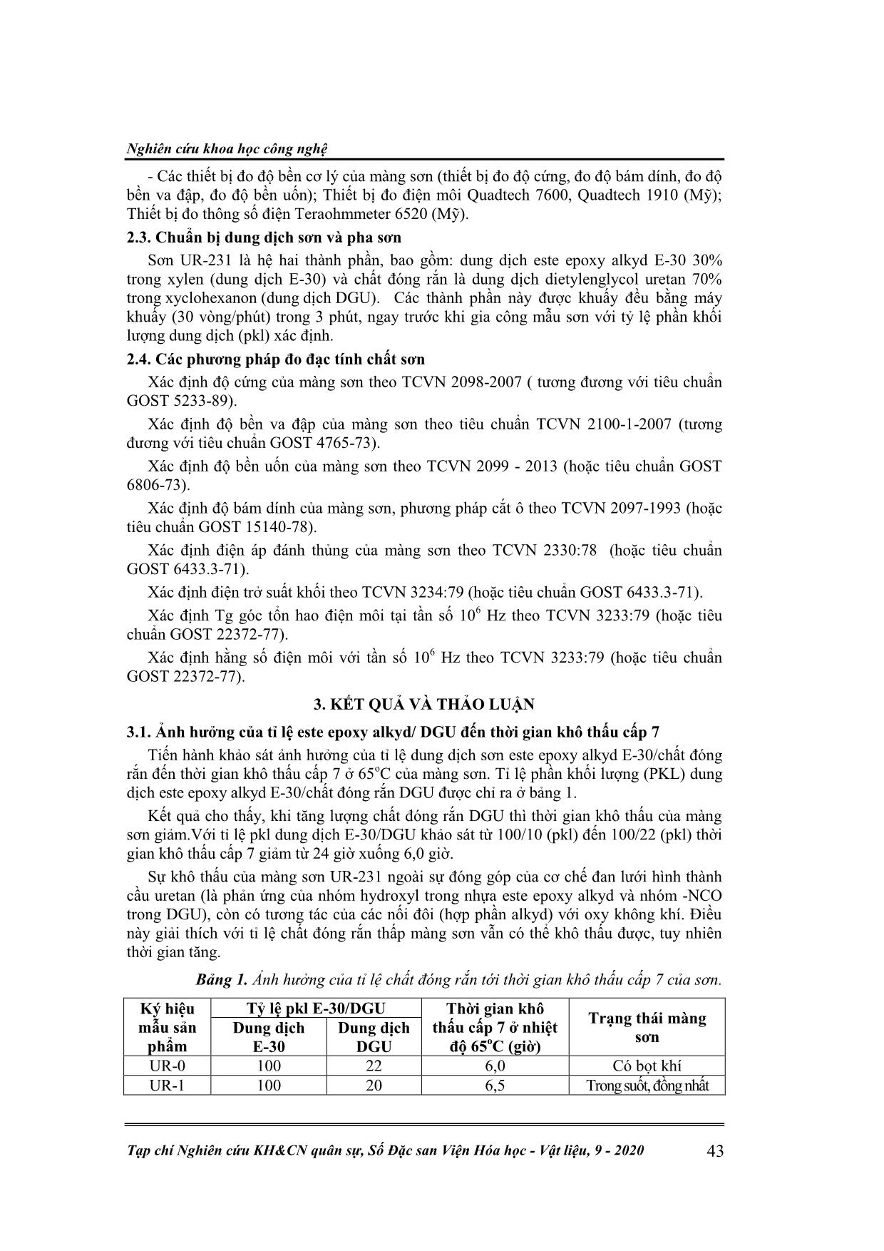 Nghiên cứu ảnh hưởng của hàm lượng chất đóng rắn dietylenglycoluretan (dgu) tới tính chất cơ lý và tính chất điện của sơn ur-231.vn trang 2