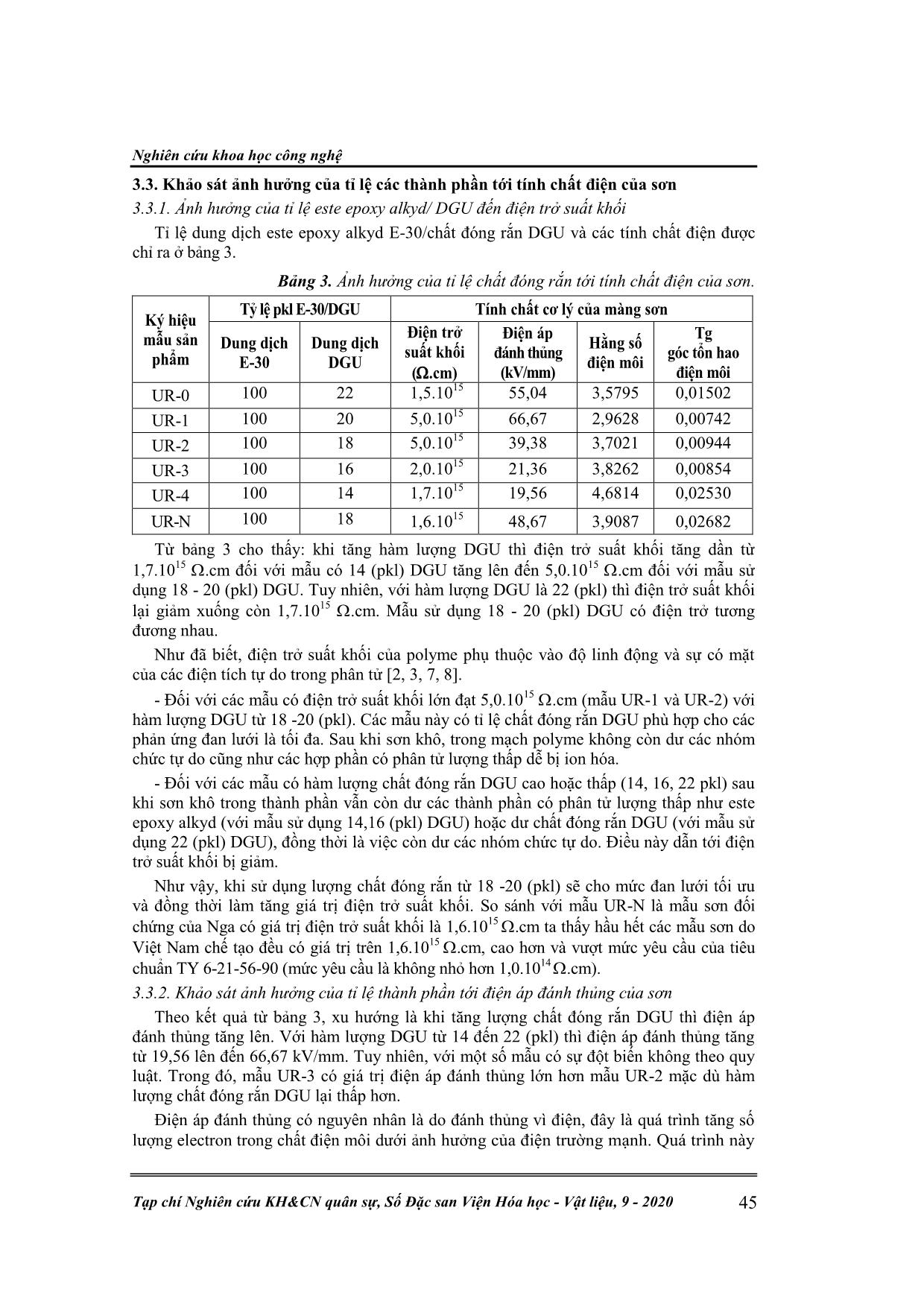 Nghiên cứu ảnh hưởng của hàm lượng chất đóng rắn dietylenglycoluretan (dgu) tới tính chất cơ lý và tính chất điện của sơn ur-231.vn trang 4