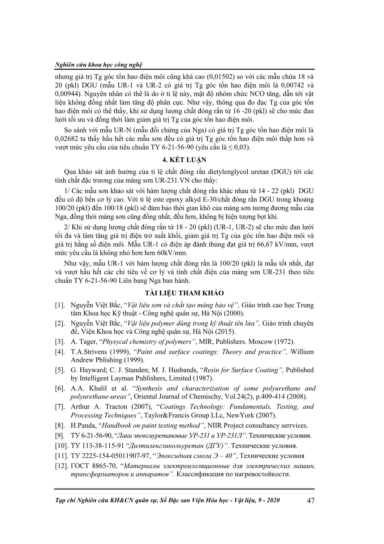 Nghiên cứu ảnh hưởng của hàm lượng chất đóng rắn dietylenglycoluretan (dgu) tới tính chất cơ lý và tính chất điện của sơn ur-231.vn trang 6