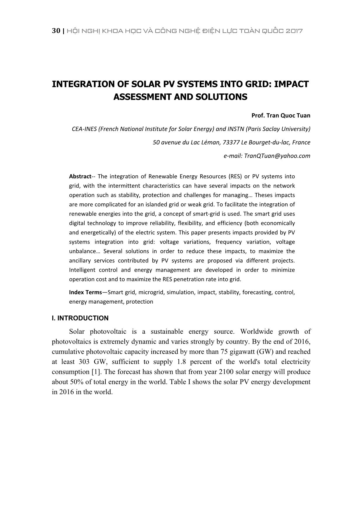 Integration of solar pv systems into grid: Impact assessment and solutions trang 1