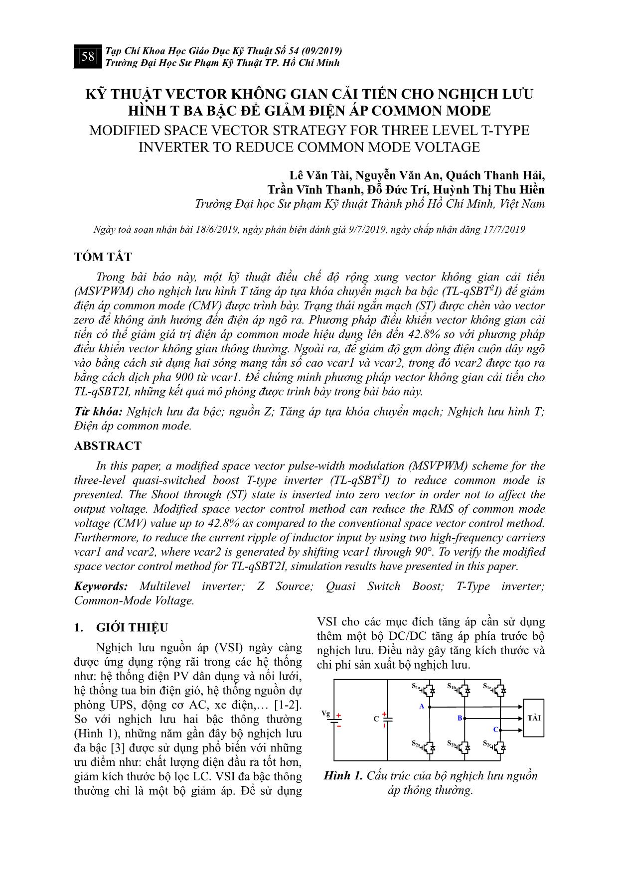Kỹ thuật vector không gian cải tiến cho nghịch lưu hình t ba bậc để giảm điện áp common mode trang 1