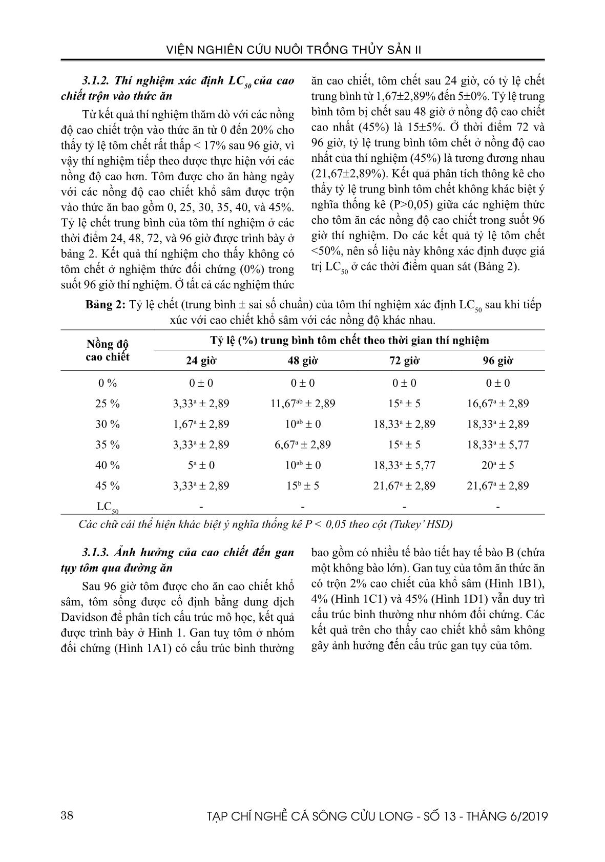 Độ an toàn của cao chiết khổ sâm (Croton tonkinensis) đối với tôm thẻ (Penaeus vannamei) ở điều kiện in vitro trang 4