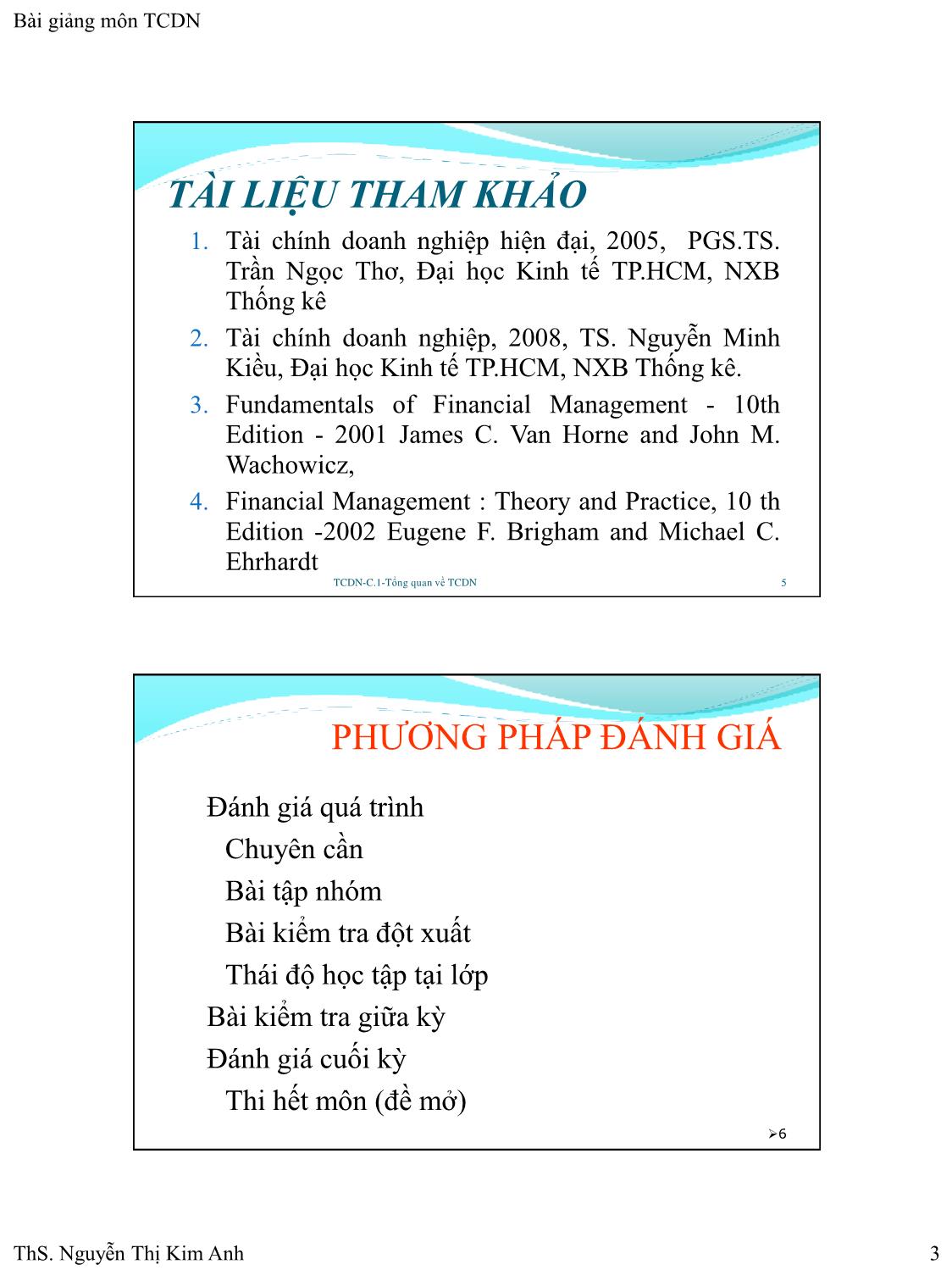 Bài giảng Tài chính doanh nghiệp - Chương 1: Tổng quan về tài chính doanh nghiệp - Nguyễn Thị Kim Anh trang 3