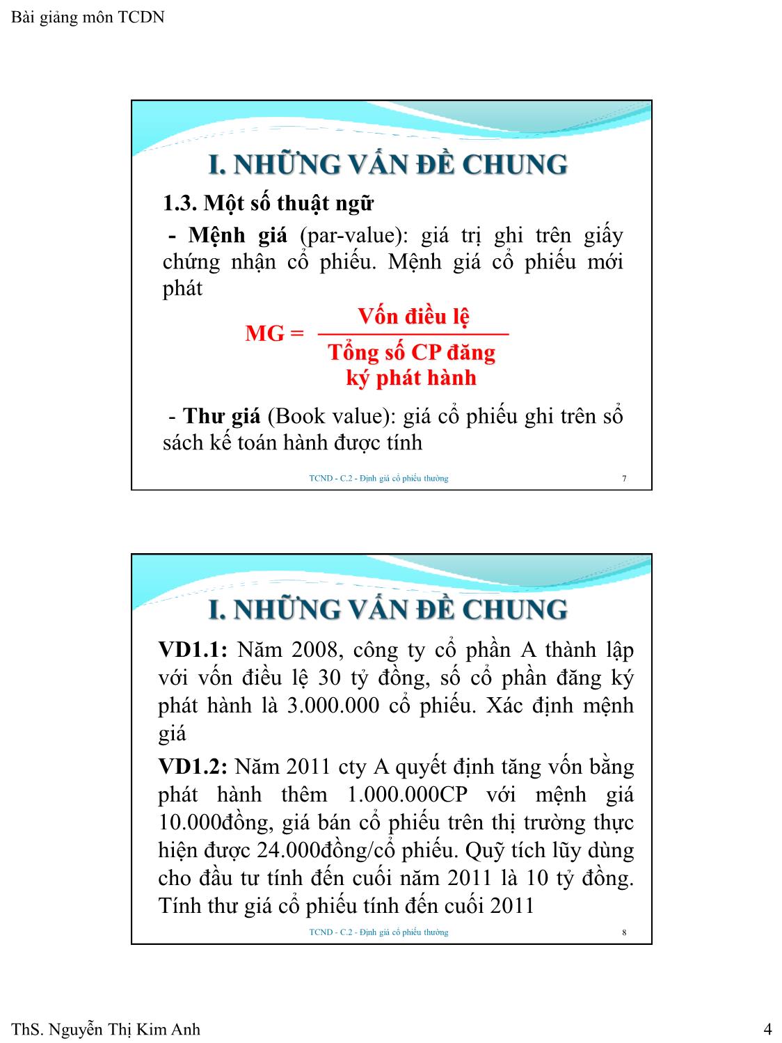 Bài giảng Tài chính doanh nghiệp - Chương 2: Định giá cổ phiếu thường - Nguyễn Thị Kim Anh trang 4
