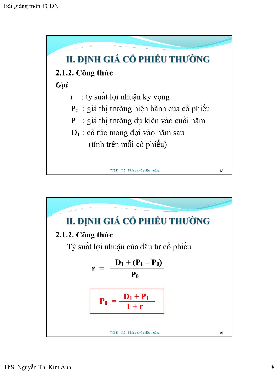 Bài giảng Tài chính doanh nghiệp - Chương 2: Định giá cổ phiếu thường - Nguyễn Thị Kim Anh trang 8