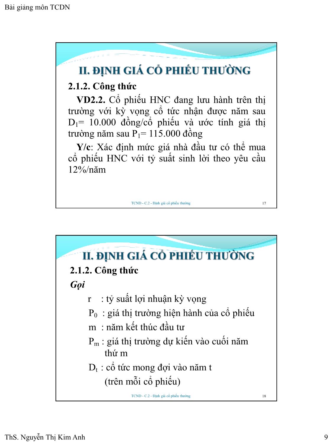 Bài giảng Tài chính doanh nghiệp - Chương 2: Định giá cổ phiếu thường - Nguyễn Thị Kim Anh trang 9