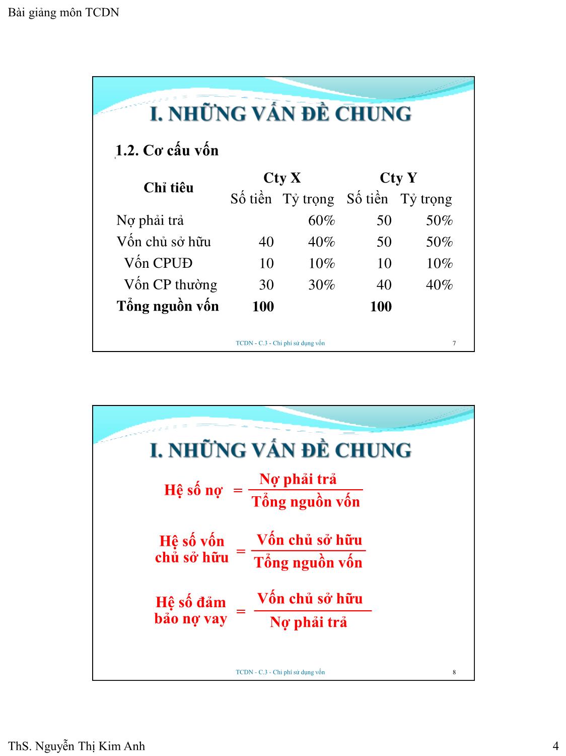 Bài giảng Tài chính doanh nghiệp - Chương 3: Chi phí sử dụng vốn - Nguyễn Thị Kim Anh trang 4
