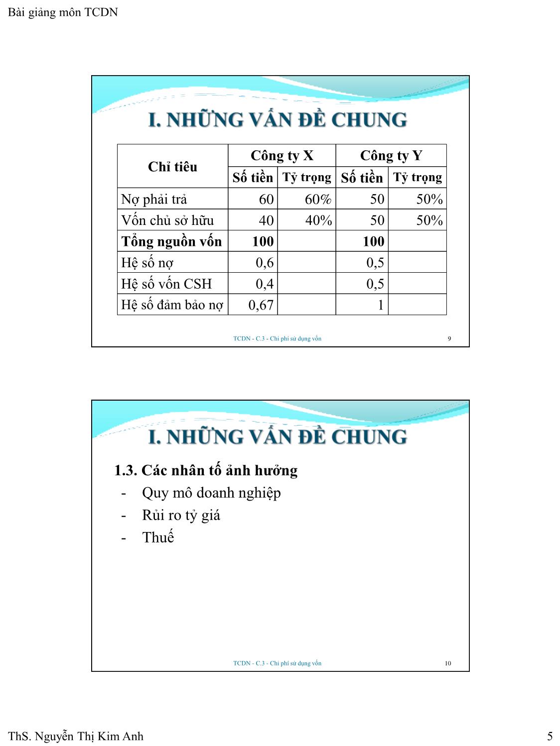 Bài giảng Tài chính doanh nghiệp - Chương 3: Chi phí sử dụng vốn - Nguyễn Thị Kim Anh trang 5