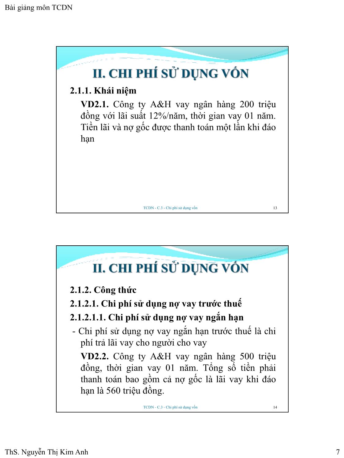 Bài giảng Tài chính doanh nghiệp - Chương 3: Chi phí sử dụng vốn - Nguyễn Thị Kim Anh trang 7