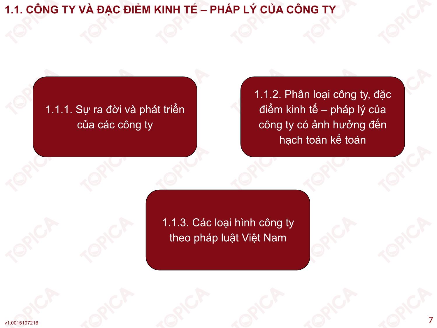 Bài giảng Kế toán công ty - Bài 1: Tổng quan về các loại hình công ty và kế toán công ty - Nguyễn Minh Phương trang 7