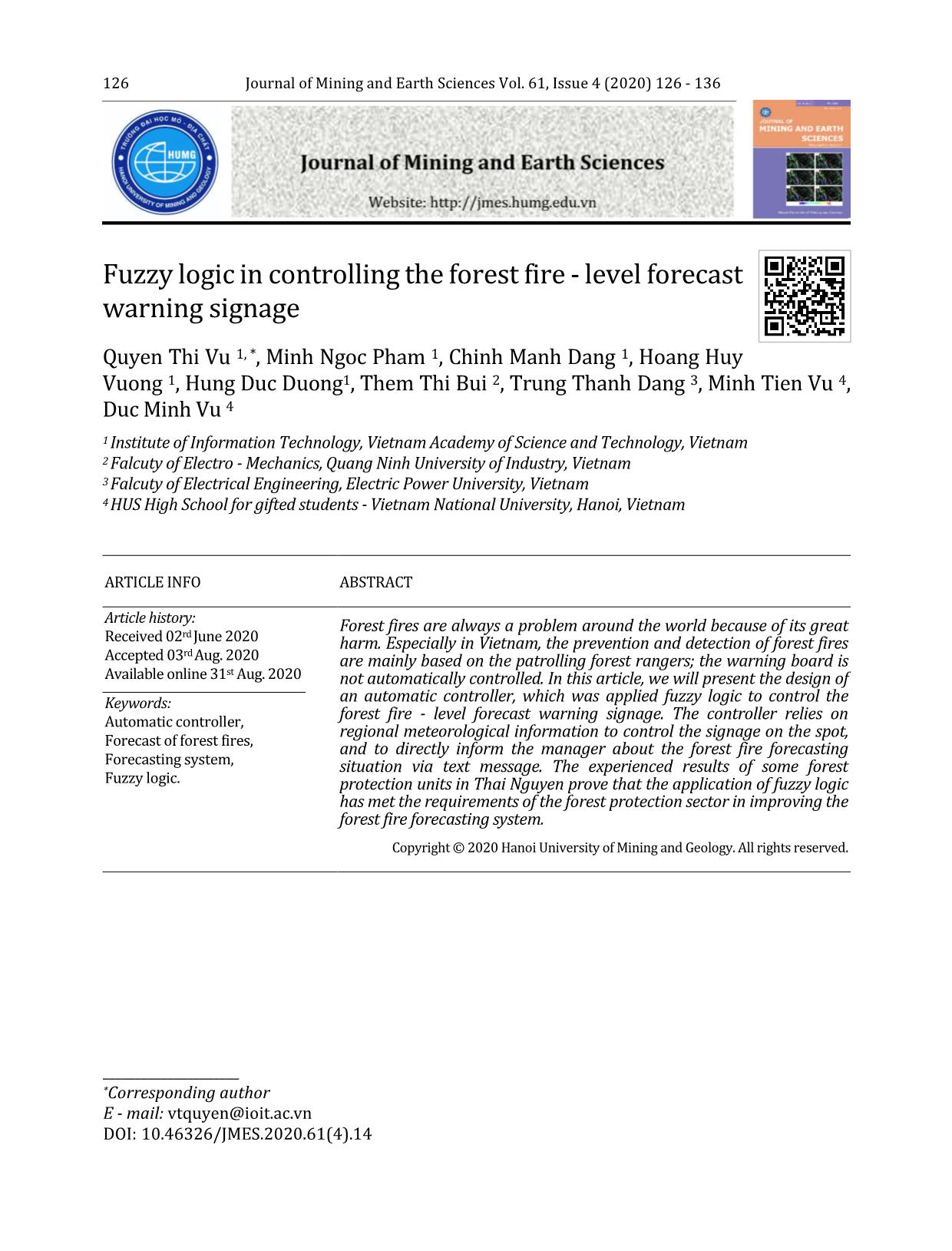 Fuzzy logic in controlling the forest fire - Level forecast warning signage trang 1