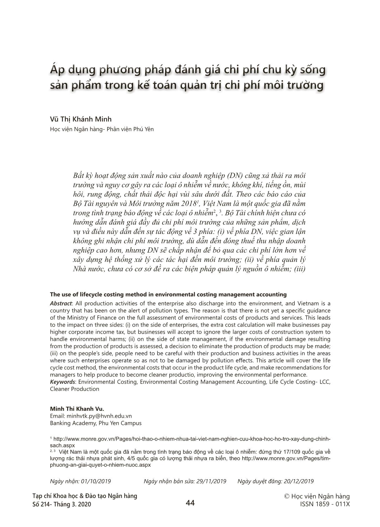 Áp dụng phương pháp đánh giá chi phí chu kỳ sống sản phẩm trong kế toán quản trị chi phí môi trường trang 1