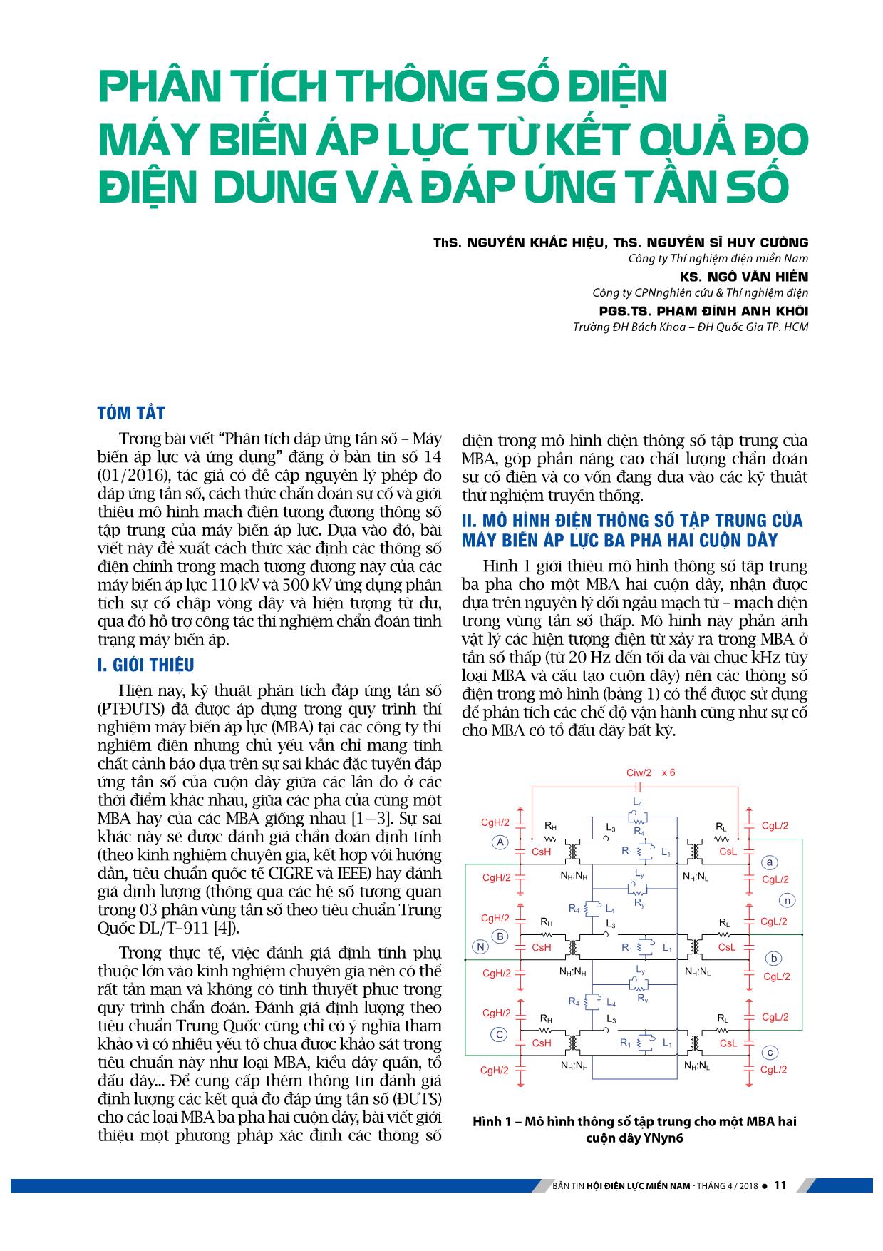 Phân tích thông số điện máy biến áp lực từ kết quả đo điện dung và đáp ứng tần số trang 1