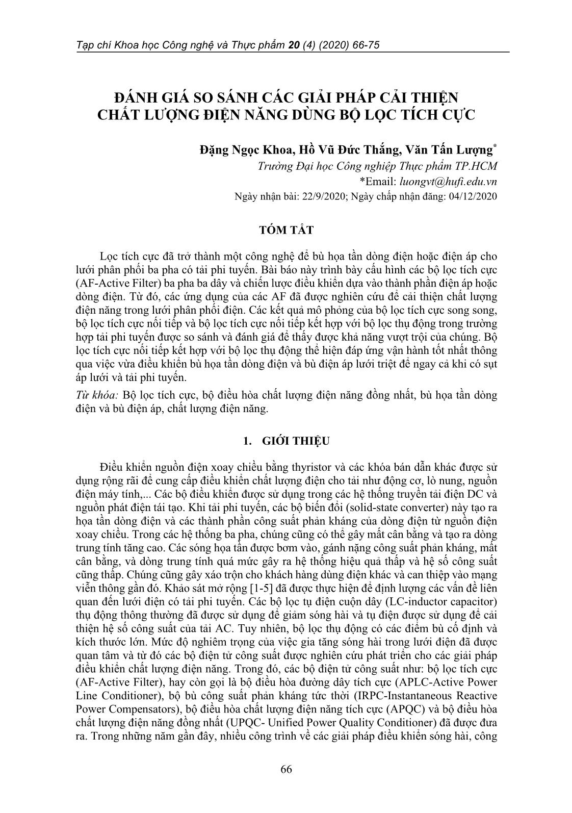 Đánh giá so sánh các giải pháp cải thiện chất lượng điện năng dùng bộ lọc tích cực trang 1