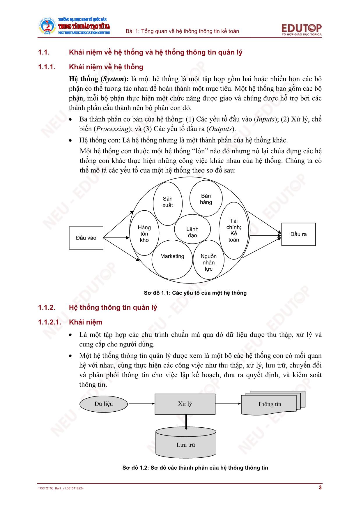 Bài giảng Hệ thống thông tin kế toán - Bài 1: Tổng quan về hệ thống thông tin kế toán trang 3