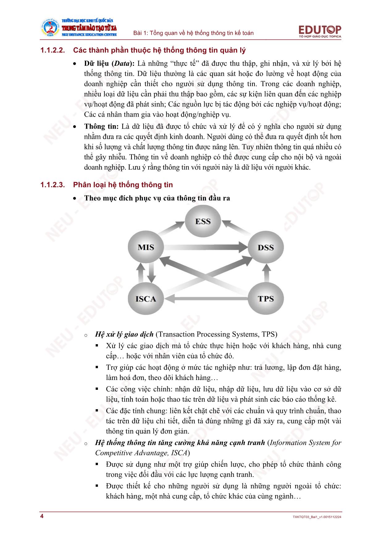 Bài giảng Hệ thống thông tin kế toán - Bài 1: Tổng quan về hệ thống thông tin kế toán trang 4