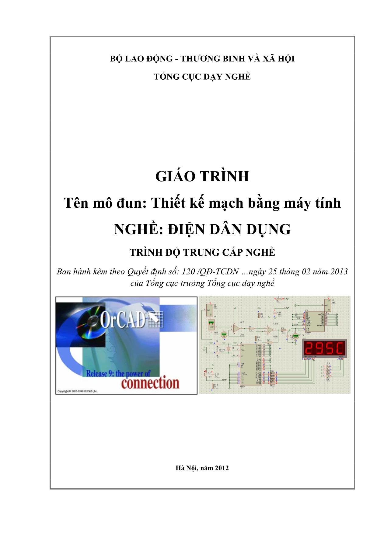 Giáo trình Mô đun Thiết kế mạch bằng máy tính - Điện dân dụng trang 1