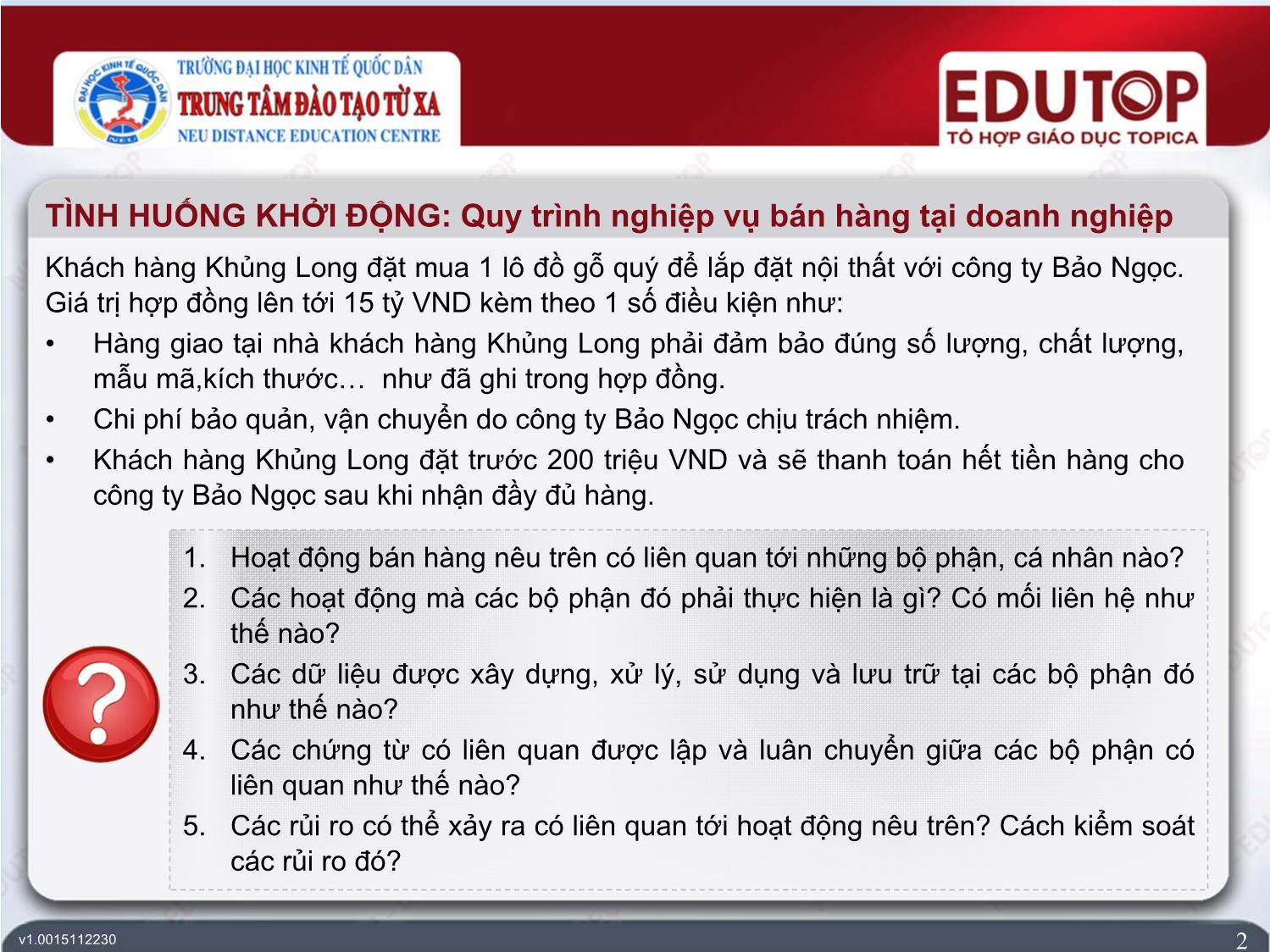 Bài giảng Hệ thống thông tin kế toán - Bài 6: Hệ thống thông tin kế toán chu trình bán hàng - Trần Quý Liên trang 2