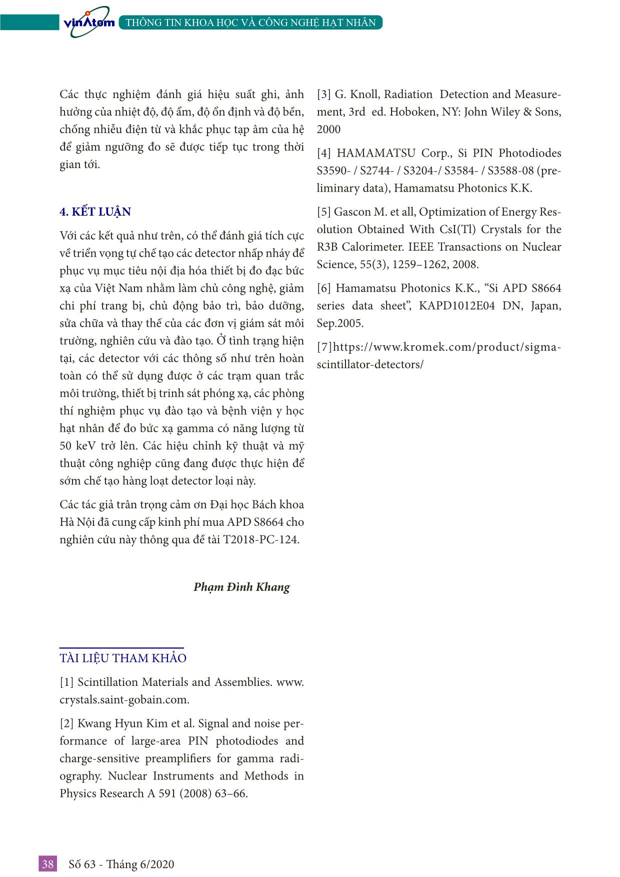 Thiết kế và chế tạo detector nhấp nháy sử dụng tinh thể CSI(TL) và quang đi-ốt thác lũ đo bức xạ gamma trang 5