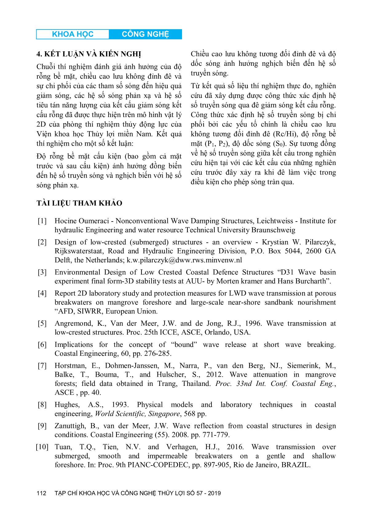 Nghiên cứu ảnh hưởng các yếu tố đến quá trình truyền sóng của đê giảm sóng kết cấu rỗng trên mô hình máng sóng trang 10