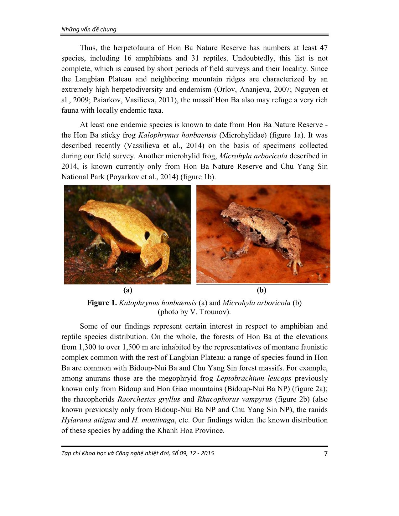 Contribution to the fauna of langbian plateau, Southern Vietnam: Amphibians and reptiles of Hon Ba nature reserve (Khanh Hoa province) trang 5