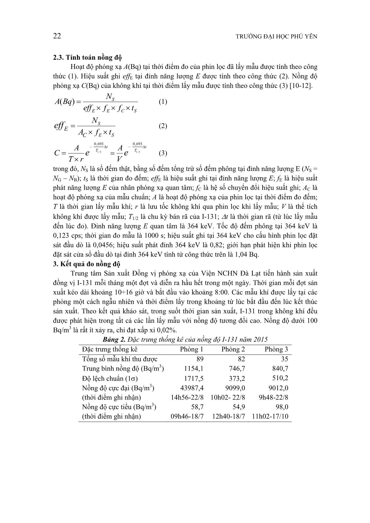 Khảo sát và đánh giá an toàn bức xạ đối với I-131 trong không khí tại khu vực sản xuất đồng vị phóng xạ trang 3