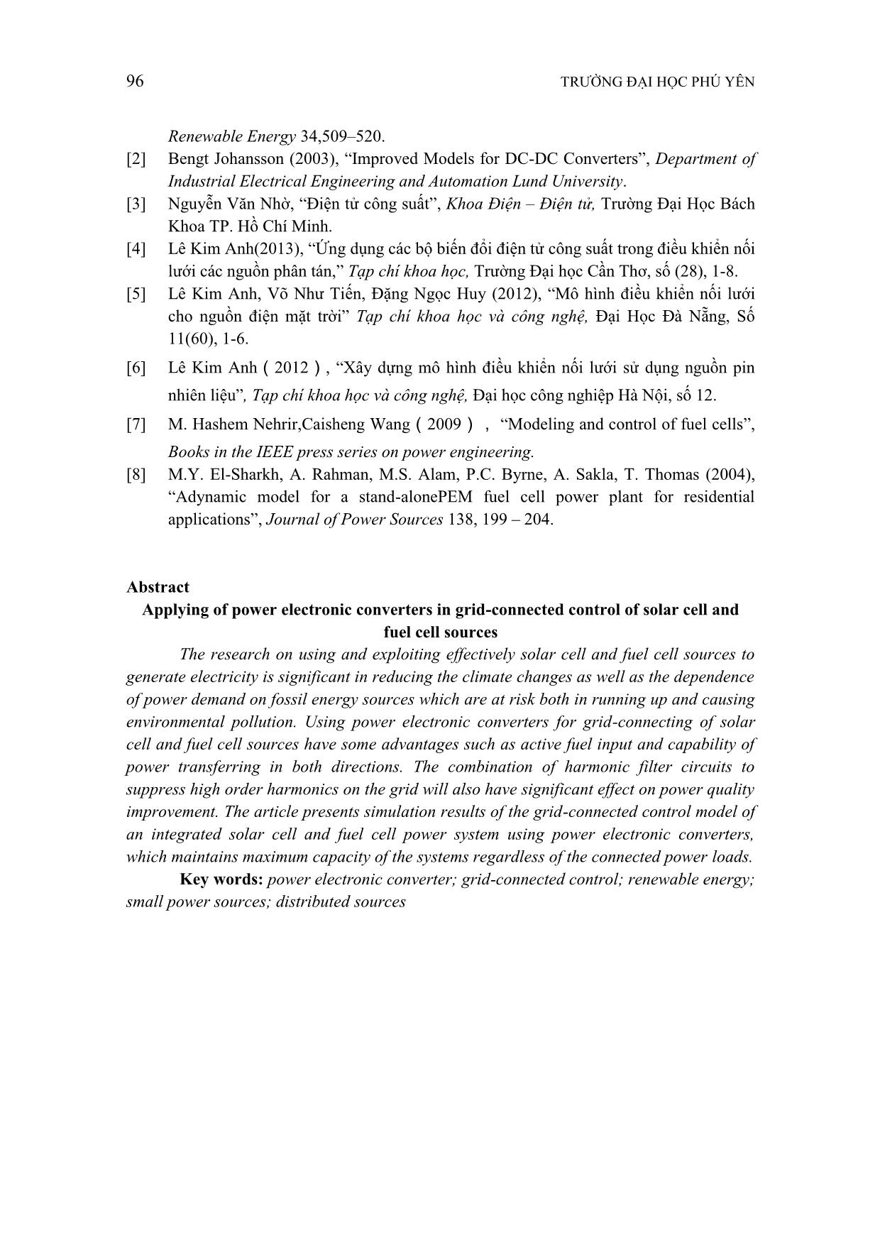Ứng dụng các bộ biến đổi điện tử công suất trong điều khiển nối lưới cho nguồn pin mặt trời và pin nhiên liệu trang 10