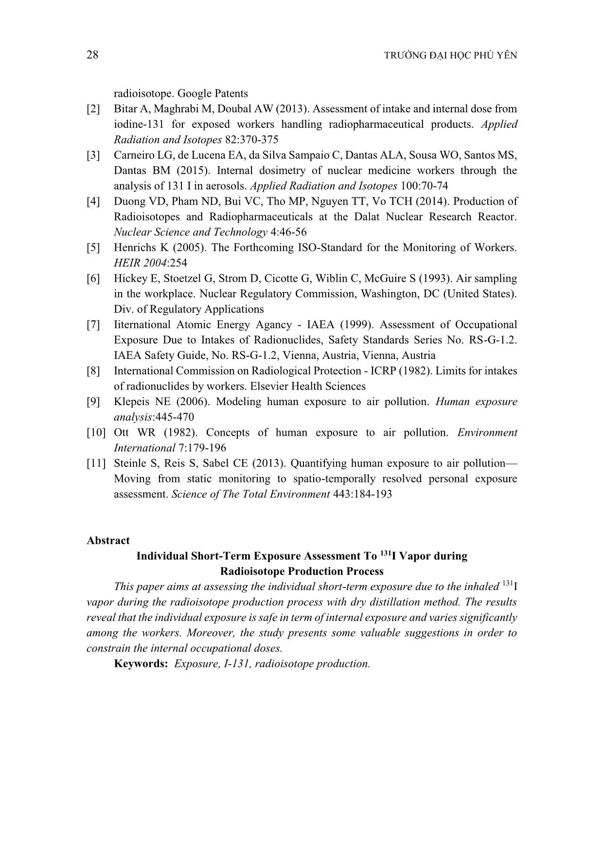 Đánh giá phơi nhiễm ngắn hạn cá nhân đối với hơi 131I trong quá trình sản xuất đồng vị phóng xạ trang 7