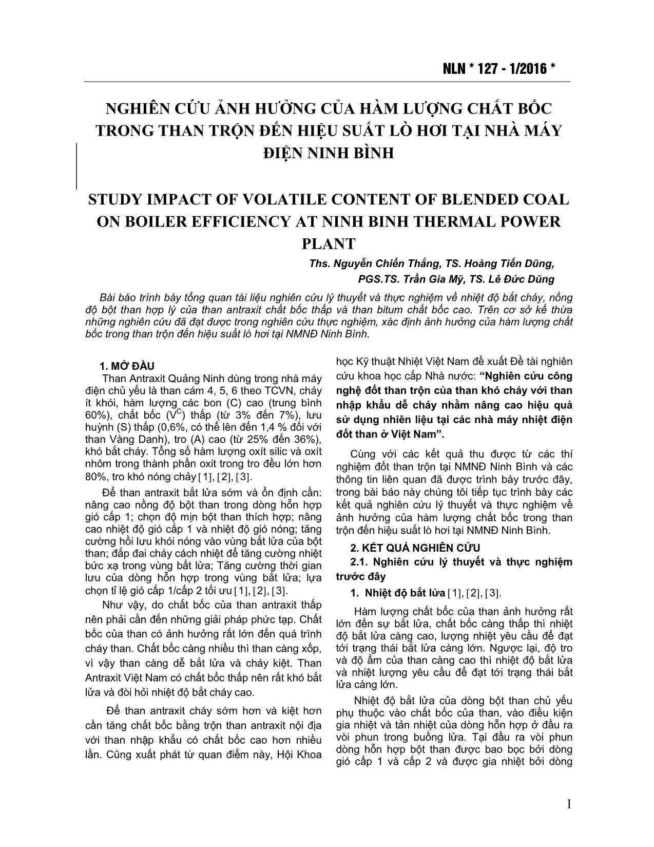 Nghiên cứu ảnh hưởng của hàm lượng chất bốc trong than trộn đến hiệu suất lò hơi tại nhà máy điện Ninh Bình trang 1