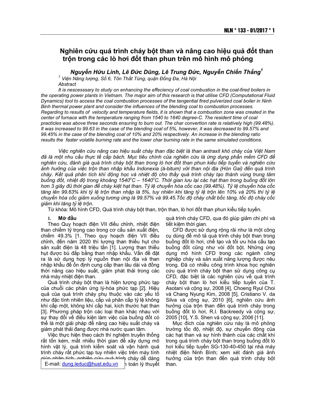 Nghiên cứu quá trình cháy bột than và nâng cao hiệu quả đốt than trộn trong các lò hơi đốt than phun trên mô hình mô phỏng trang 1