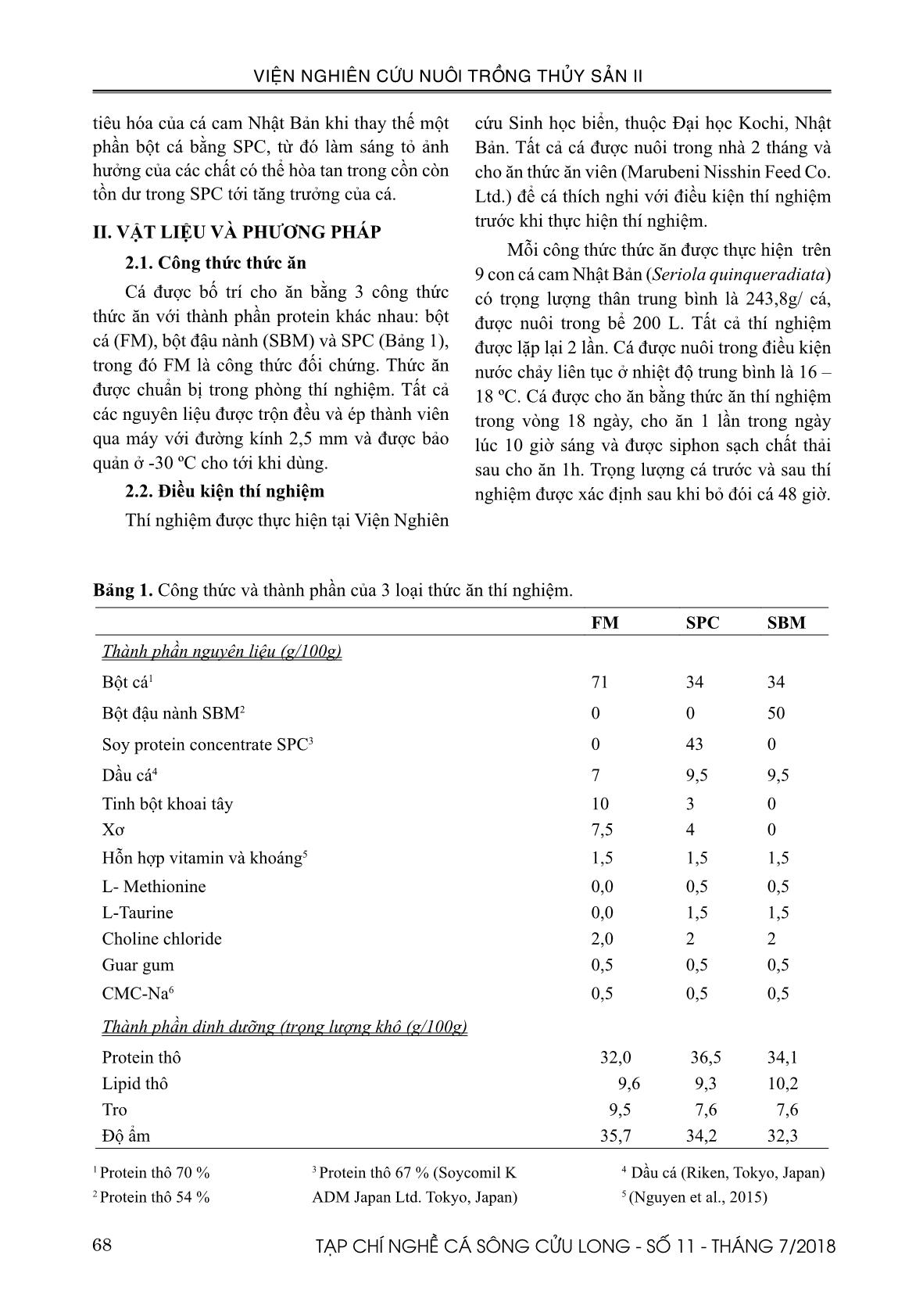 Ảnh hưởng của Soy protein concentrate (SPC) tới enzyme tiêu hóa của cá cam Nhật Bản (Seriola quinqueradiata Temminck & Schlegel, 1845) trang 2