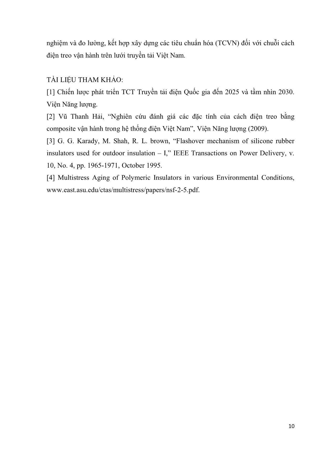 Nghiên cứu ứng dụng hệ thống thử nghiệm điện áp xung và điện áp xoay chiều tăng cao trong đánh giá tình trạng cách điện của chuỗi cách điện treo trên lưới truyền tải hệ thống điện Việt Nam trang 10