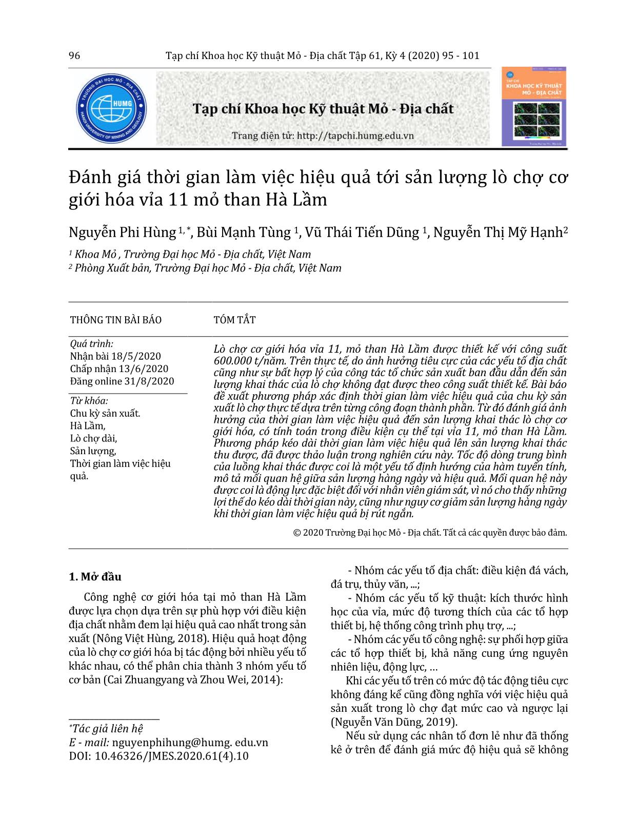 Đánh giá thời gian làm việc hiệu quả tới sản lượng lò chợ cơ giới hóa vỉa 11 mỏ than Hà Lầm trang 2