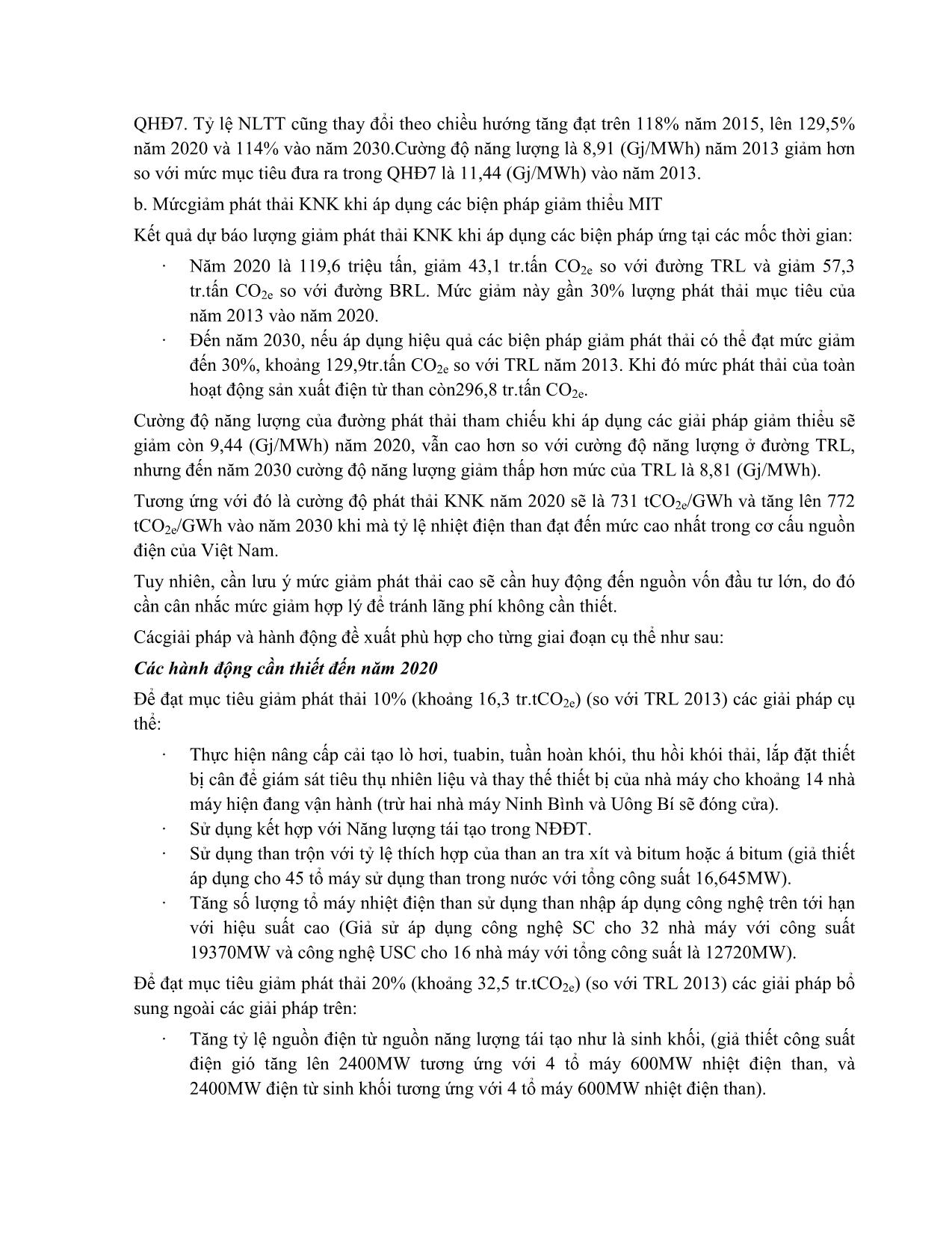 Xác định các biện pháp kiểm soát khí nhà kính trong lĩnh vực Nhiệt điện đốt than và đề xuất lộ trình áp dụng trang 7
